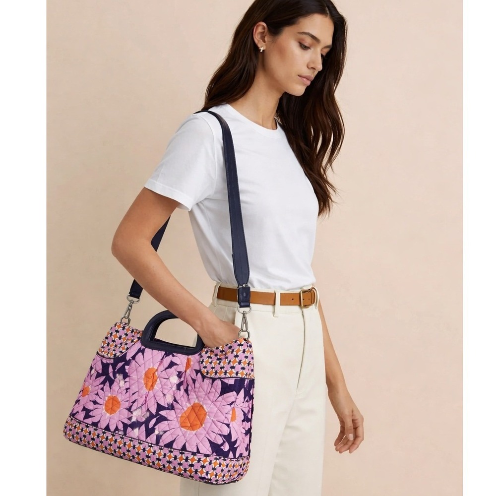Vera Bradley Quilted Charleston Floral Tote Loves Me Bag Pink Orange Blue NEW